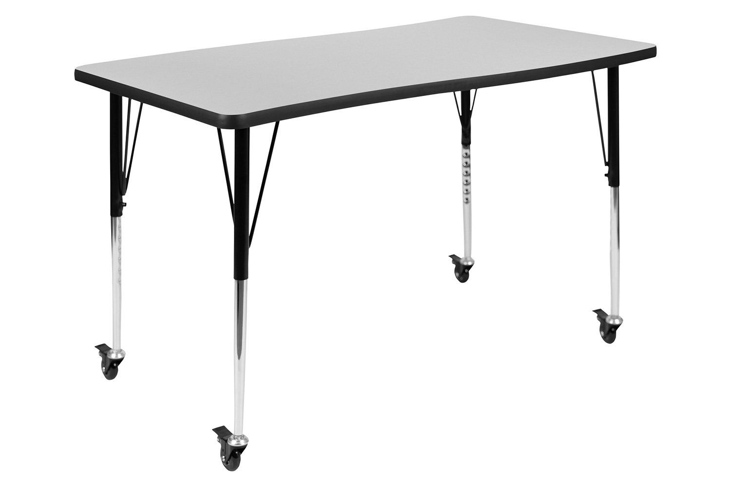 BLNK Wren Mobile Rectangular Thermal Laminate Wave Flexible Collaborative Activity Table - Gray, 28"W x 47.5"L, with Standard Height Adjustable Legs