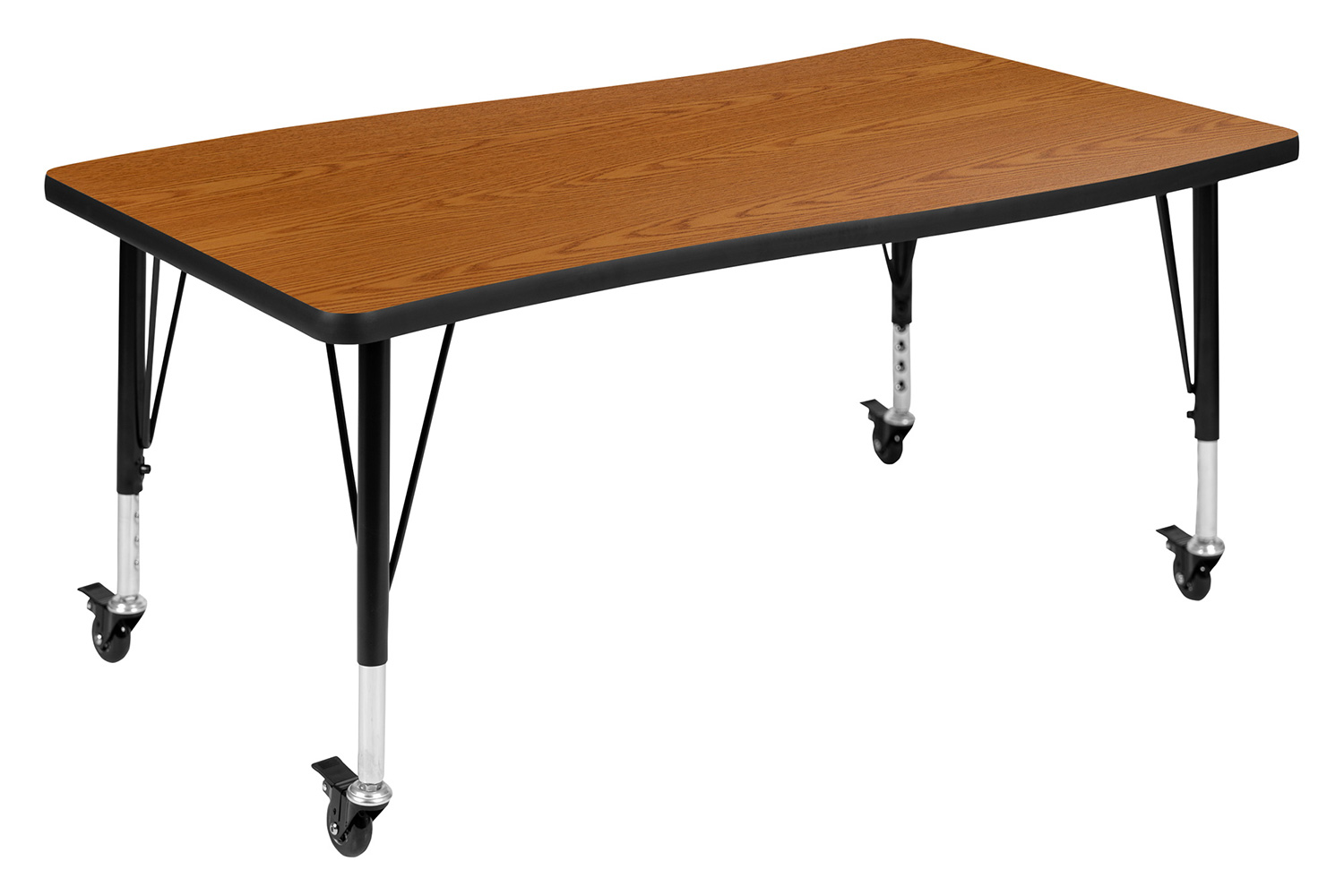 BLNK Wren Mobile Rectangular Thermal Laminate Wave Flexible Collaborative Activity Table - Oak, 28"W x 47.5"L, with Short Height Adjustable Legs