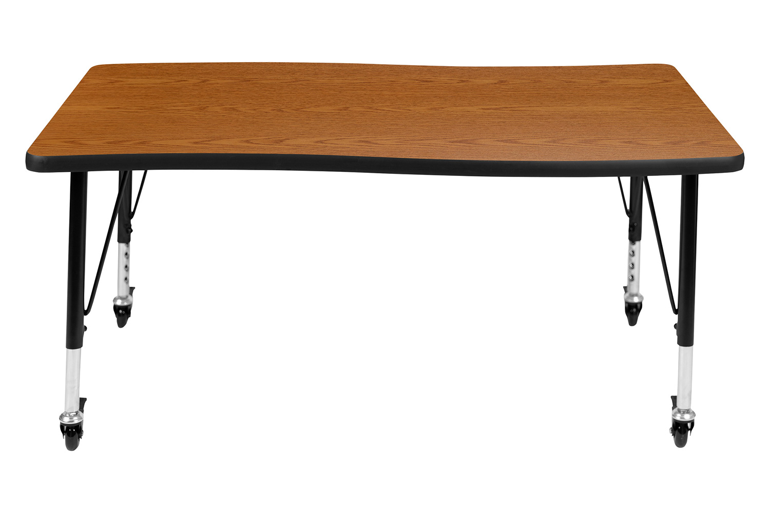 BLNK Wren Mobile Rectangular Thermal Laminate Wave Flexible Collaborative Activity Table - Oak, 28"W x 47.5"L, with Short Height Adjustable Legs