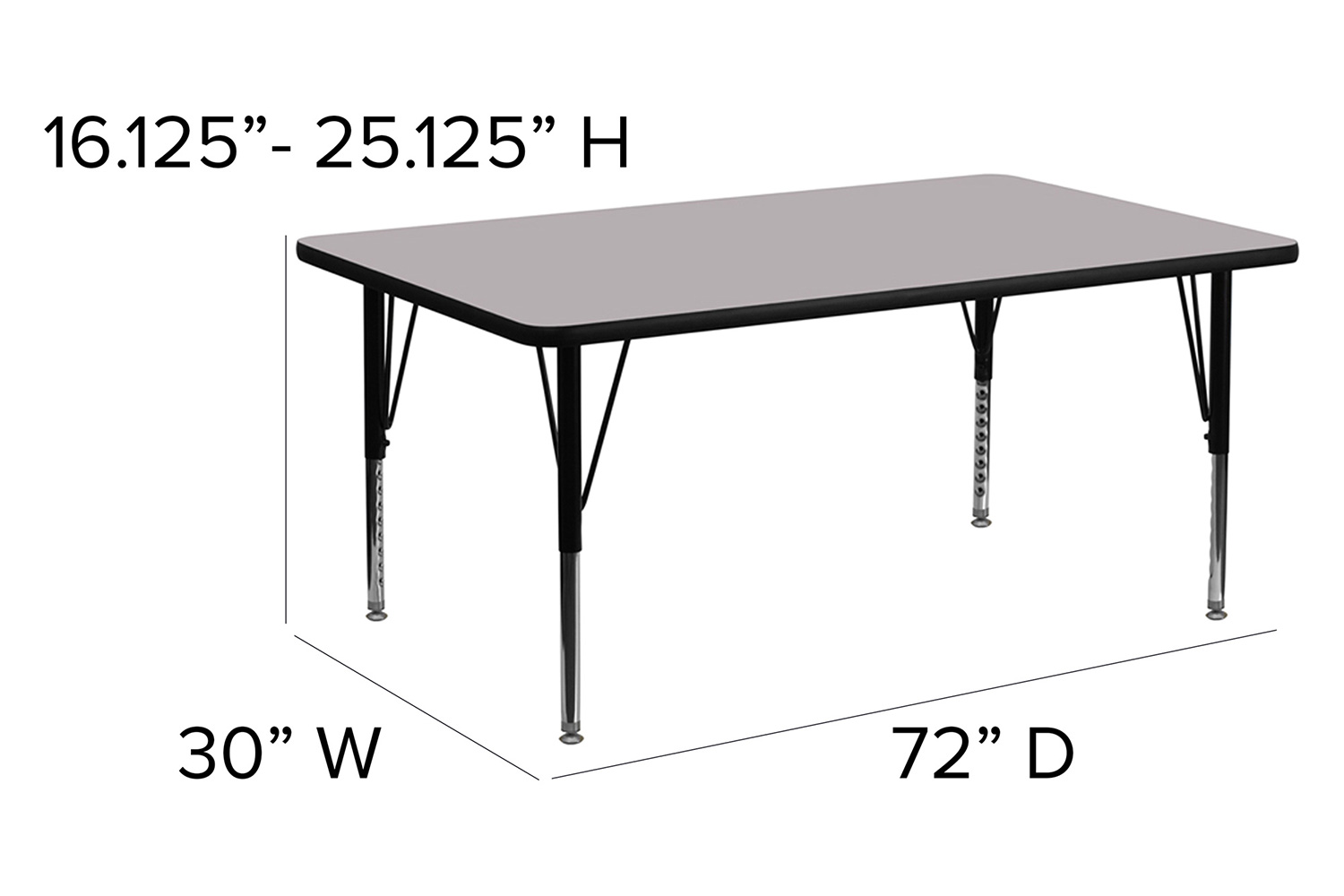 BLNK Wren Rectangular Thermal Laminate Activity Table - Gray, 30"W x 72"L, with Short Height Adjustable Legs