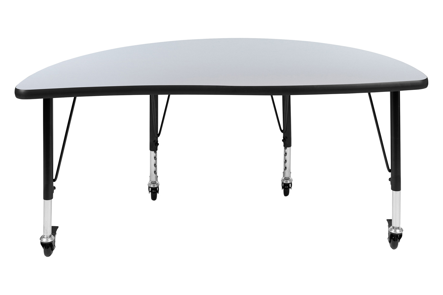 BLNK Wren Mobile Half Circle Thermal Laminate Wave Flexible Collaborative Activity Table - Gray, 47.5"D, with Short Height Adjustable Legs
