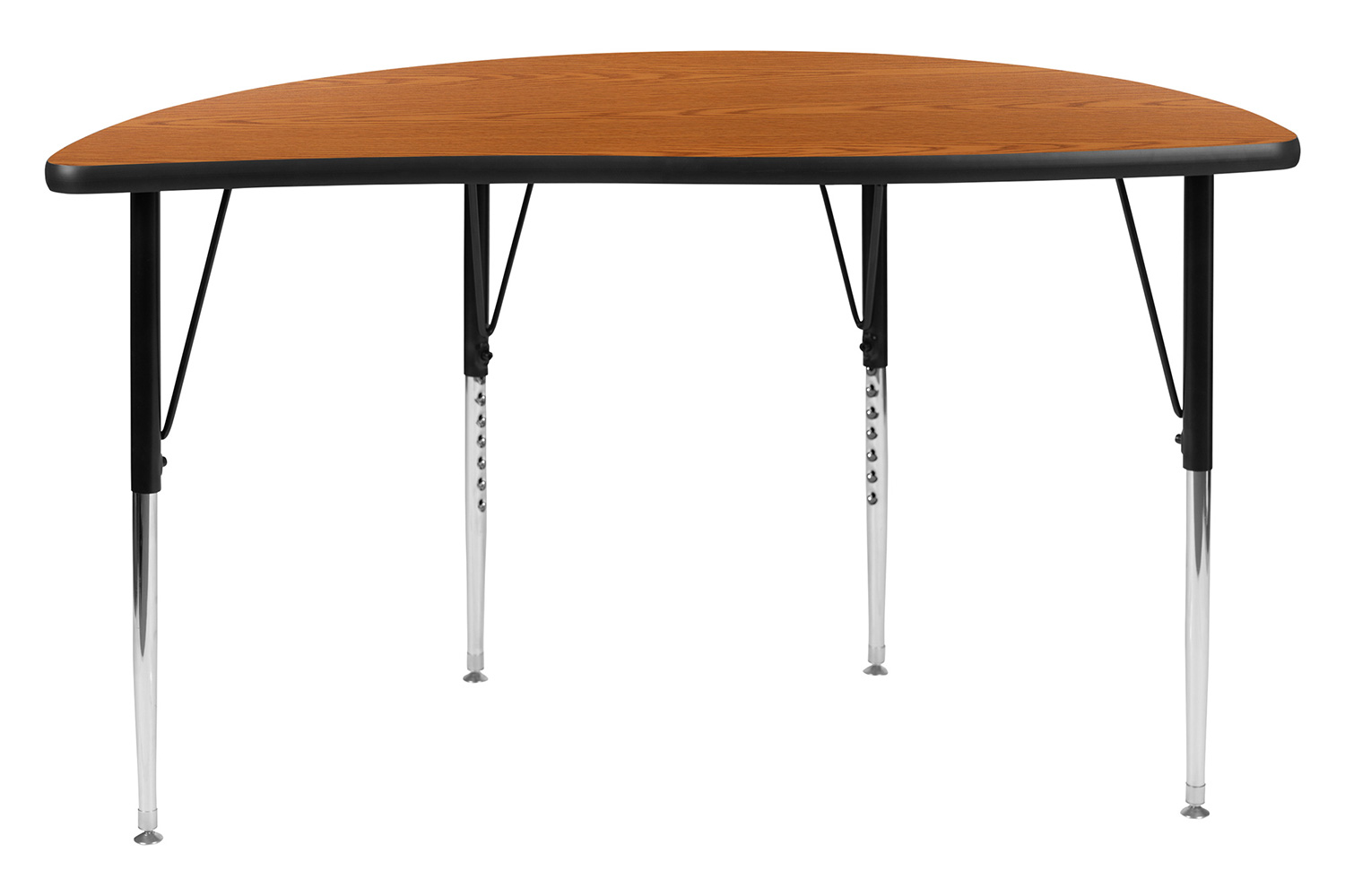 BLNK Wren Half Circle Thermal Laminate Wave Flexible Collaborative Activity Table - Oak, 47.5"D, with Standard Height Adjustable Legs