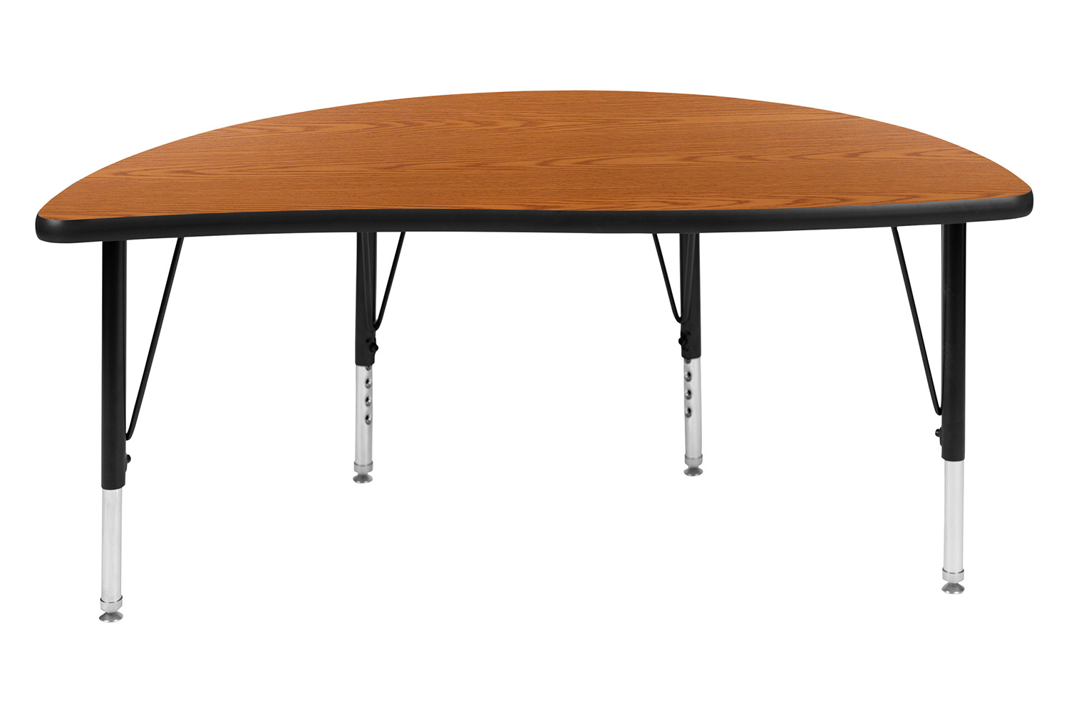 BLNK Wren Half Circle Thermal Laminate Wave Flexible Collaborative Activity Table - Oak, 47.5"D, with Short Height Adjustable Legs
