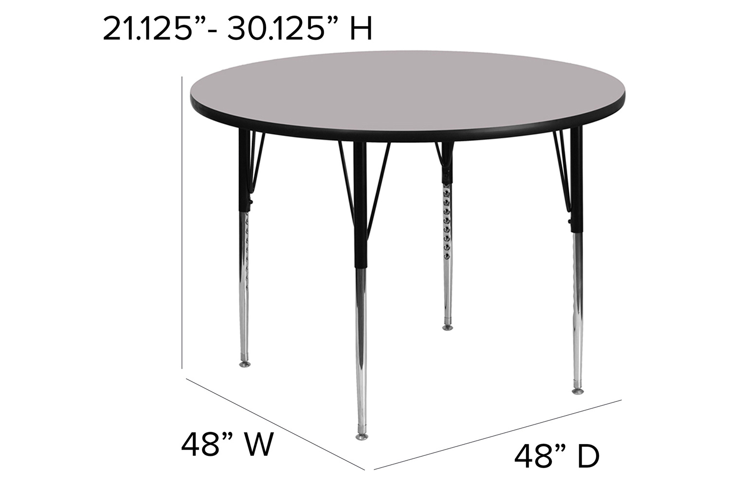 BLNK Wren Round Thermal Laminate Activity Table - Gray, 48"D, with Standard Height Adjustable Legs