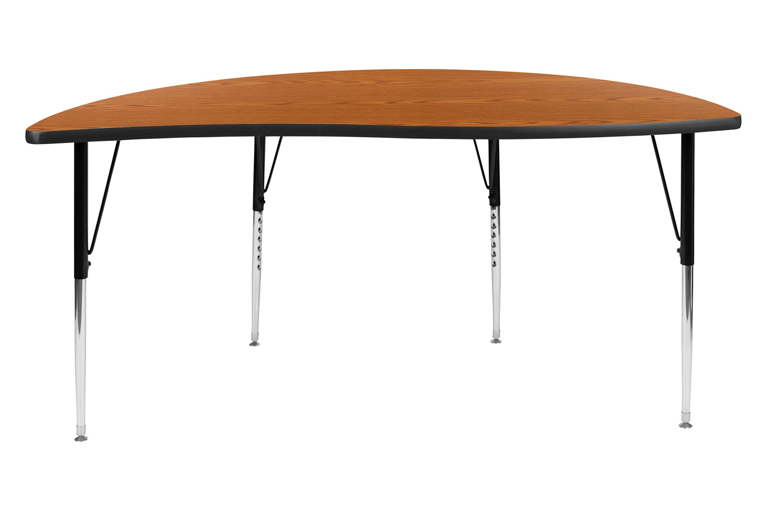 BLNK Wren Half Circle Thermal Laminate Wave Flexible Collaborative Activity Table - Oak, 60"D, with Standard Height Adjustable Legs