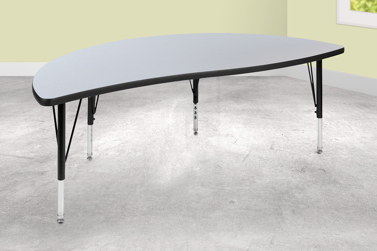 BLNK Wren Half Circle Thermal Laminate Wave Flexible Collaborative Activity Table - Oak, 60"D, with Short Height Adjustable Legs