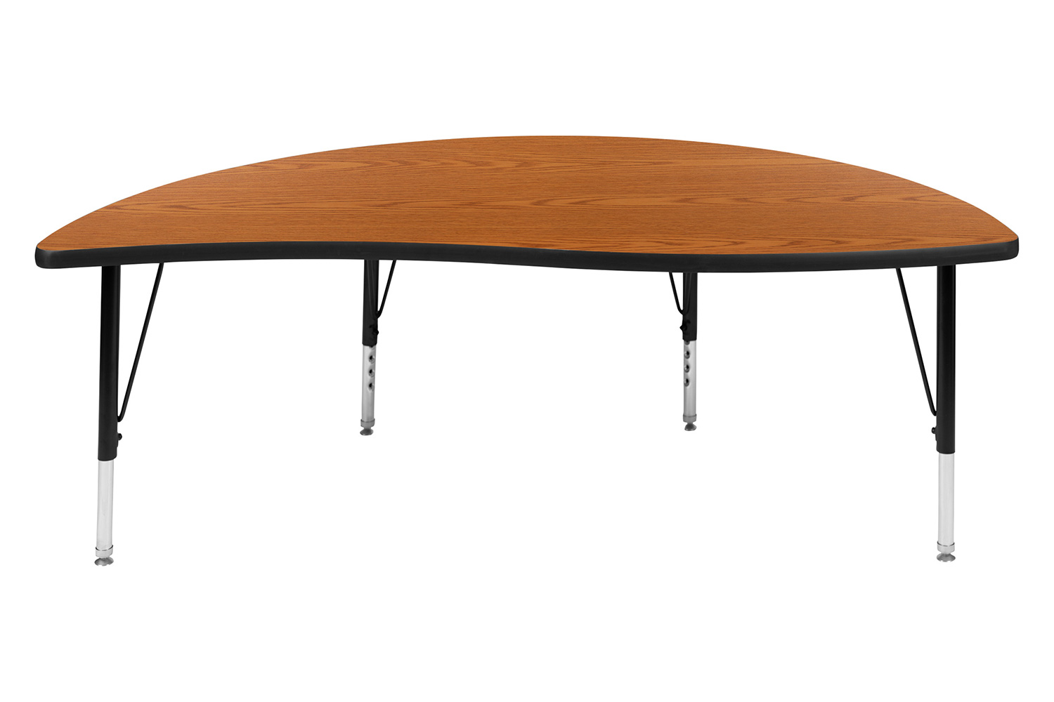 BLNK Wren Half Circle Thermal Laminate Wave Flexible Collaborative Activity Table - Oak, 60"D, with Short Height Adjustable Legs