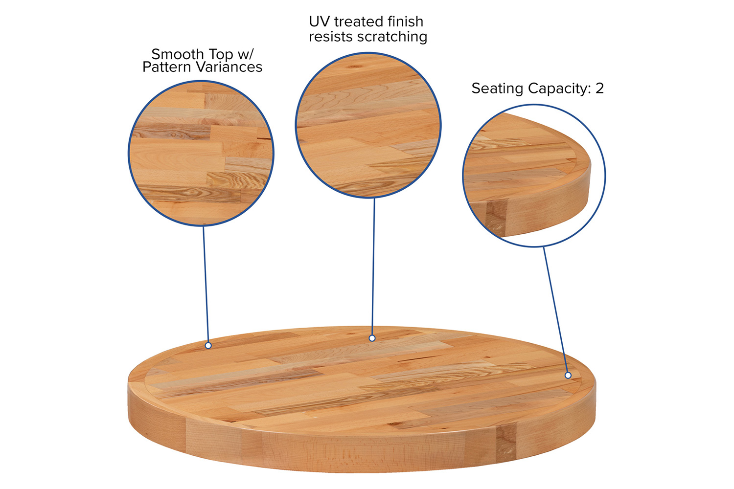 BLNK Mayfair Round Butcher Block Style Table Top - 24"D