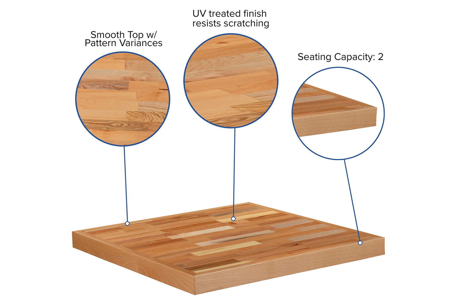 BLNK Mayfair Square Butcher Block Style Table Top - 24"W