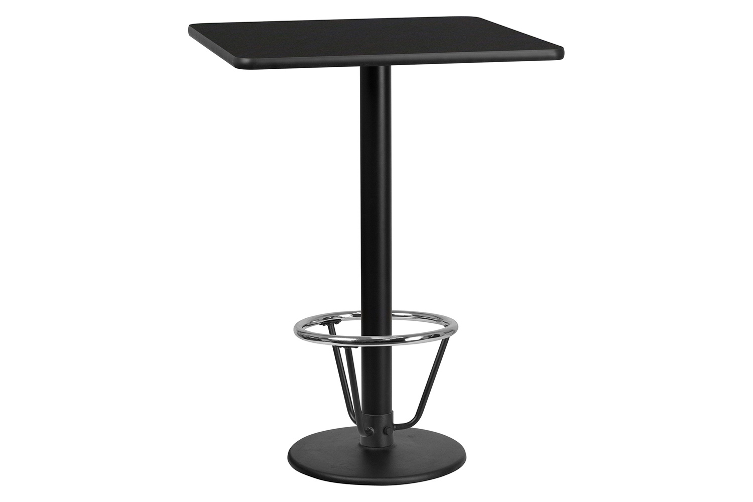 BLNK Square Bar Height Table with 18'' Round Base - Black, 30"W, with Foot Ring