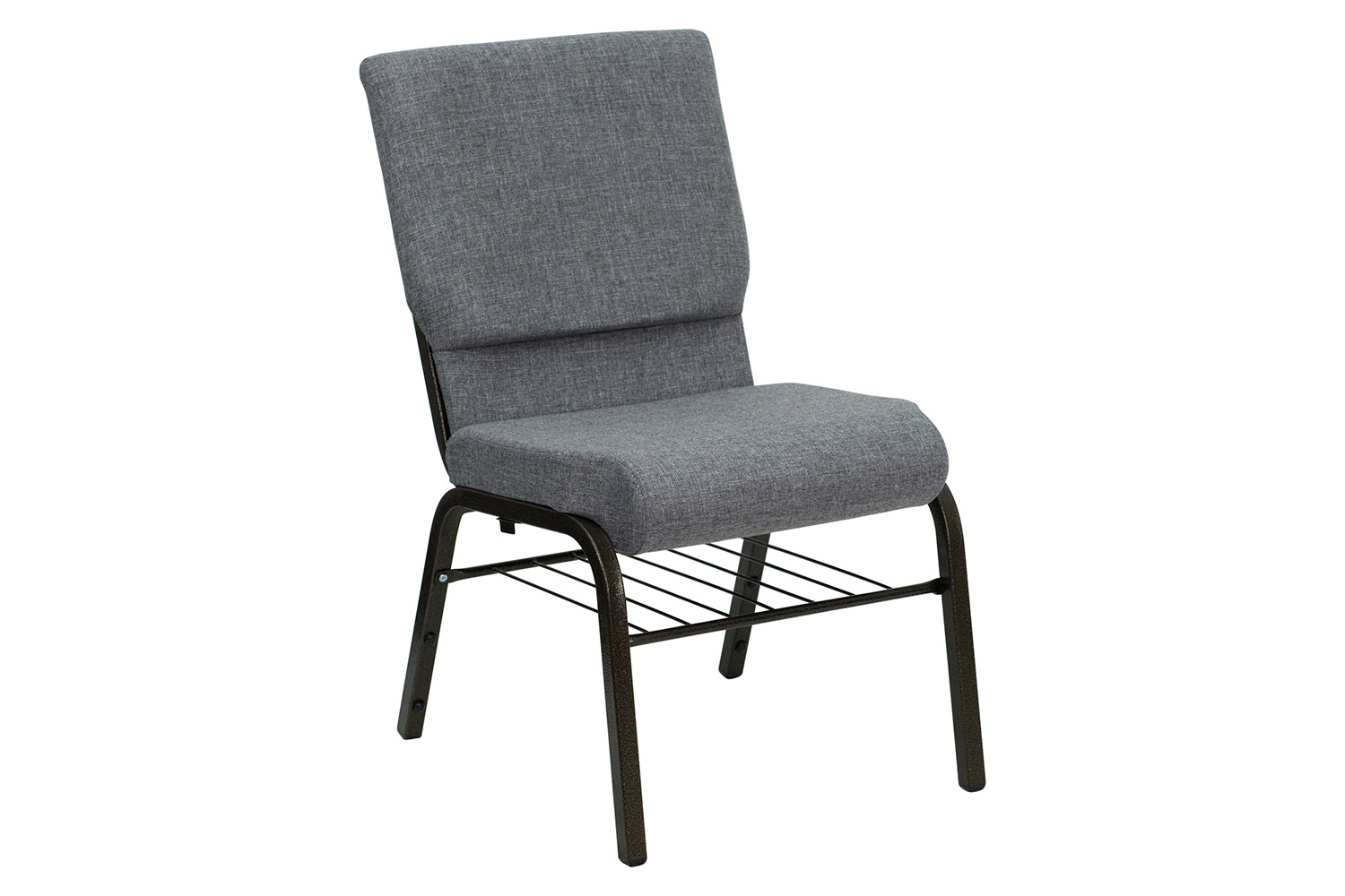 BLNK HERCULES Series Fabric Church Chair with Book Rack and Gold Vein Frame - Gray