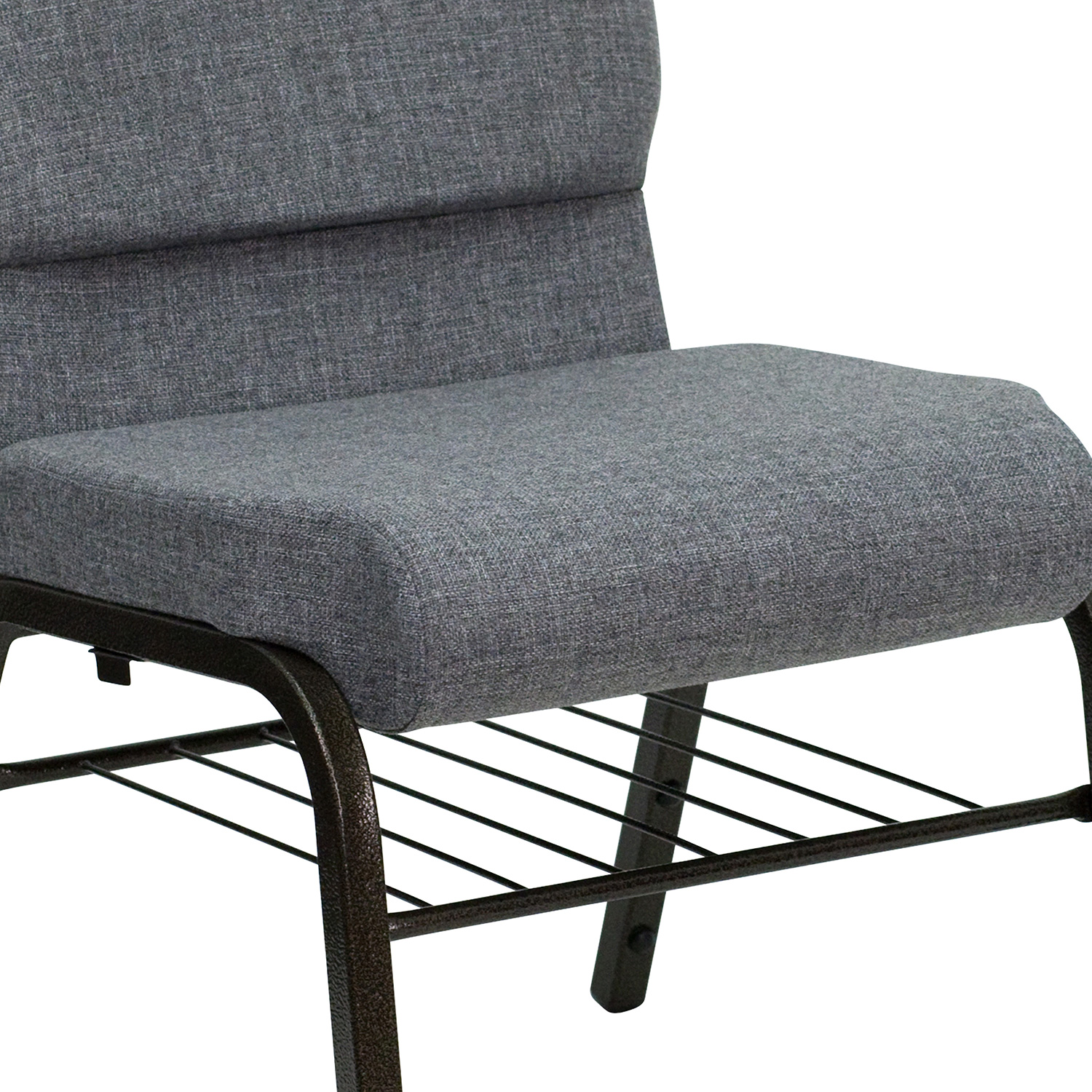 BLNK HERCULES Series Fabric Church Chair with Book Rack and Gold Vein Frame - Gray