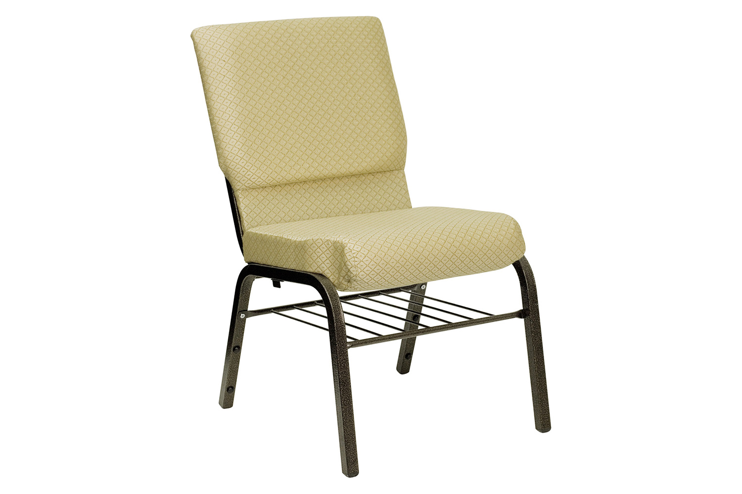 BLNK HERCULES Series Fabric Church Chair with Book Rack and Gold Vein Frame - Beige Patterned