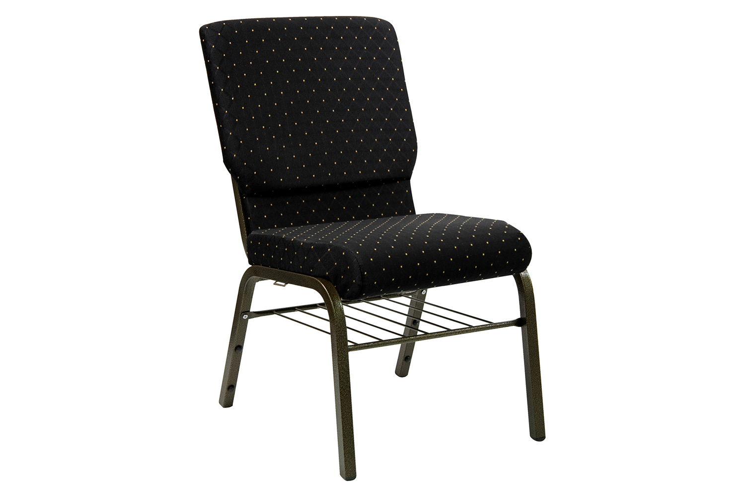 BLNK HERCULES Series Fabric Church Chair with Book Rack and Gold Vein Frame - Black Dot Patterned