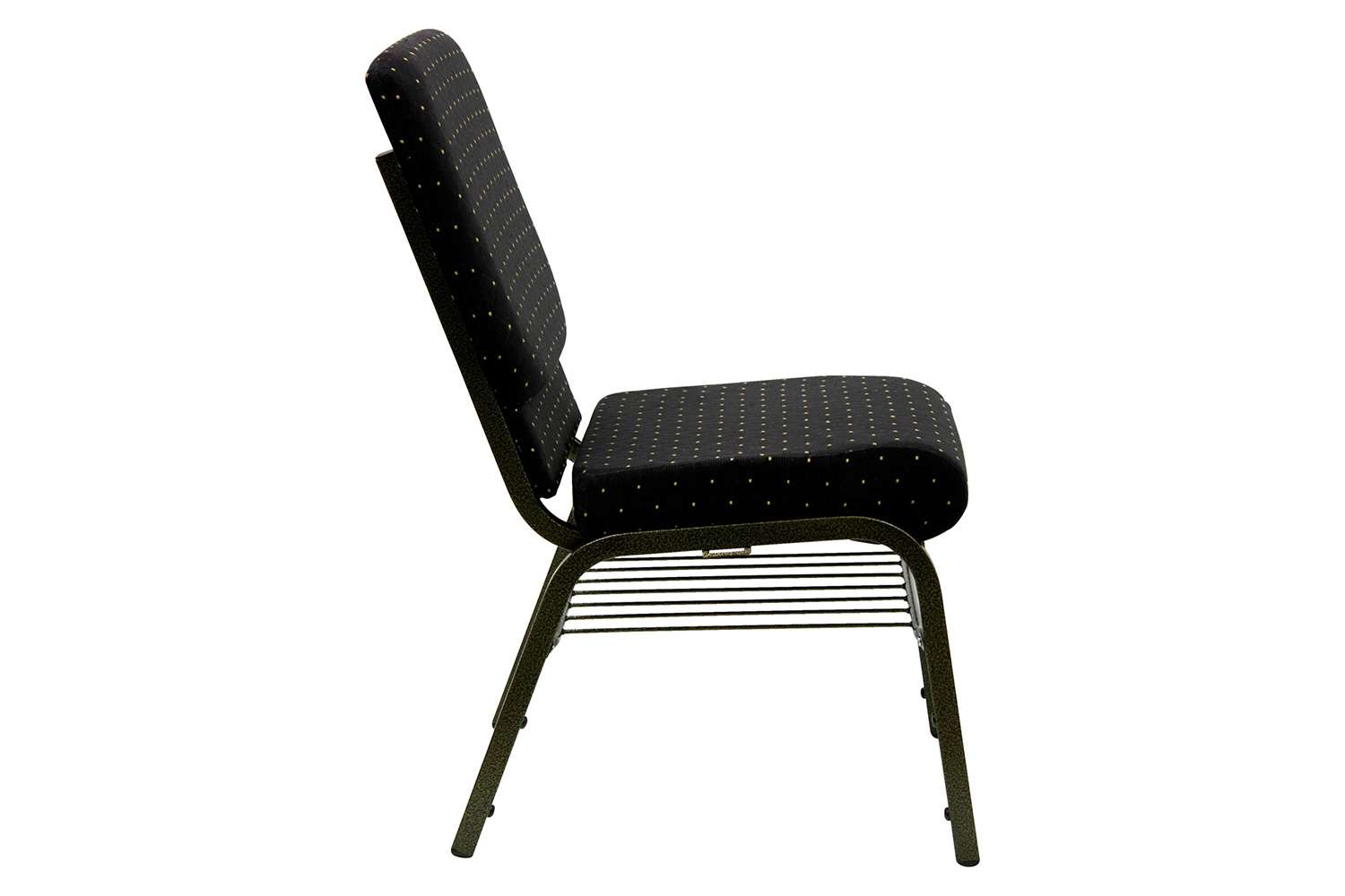 BLNK HERCULES Series Fabric Church Chair with Book Rack and Gold Vein Frame - Black Dot Patterned