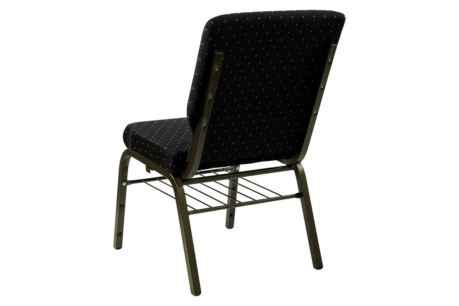 BLNK HERCULES Series Fabric Church Chair with Book Rack and Gold Vein Frame - Black Dot Patterned