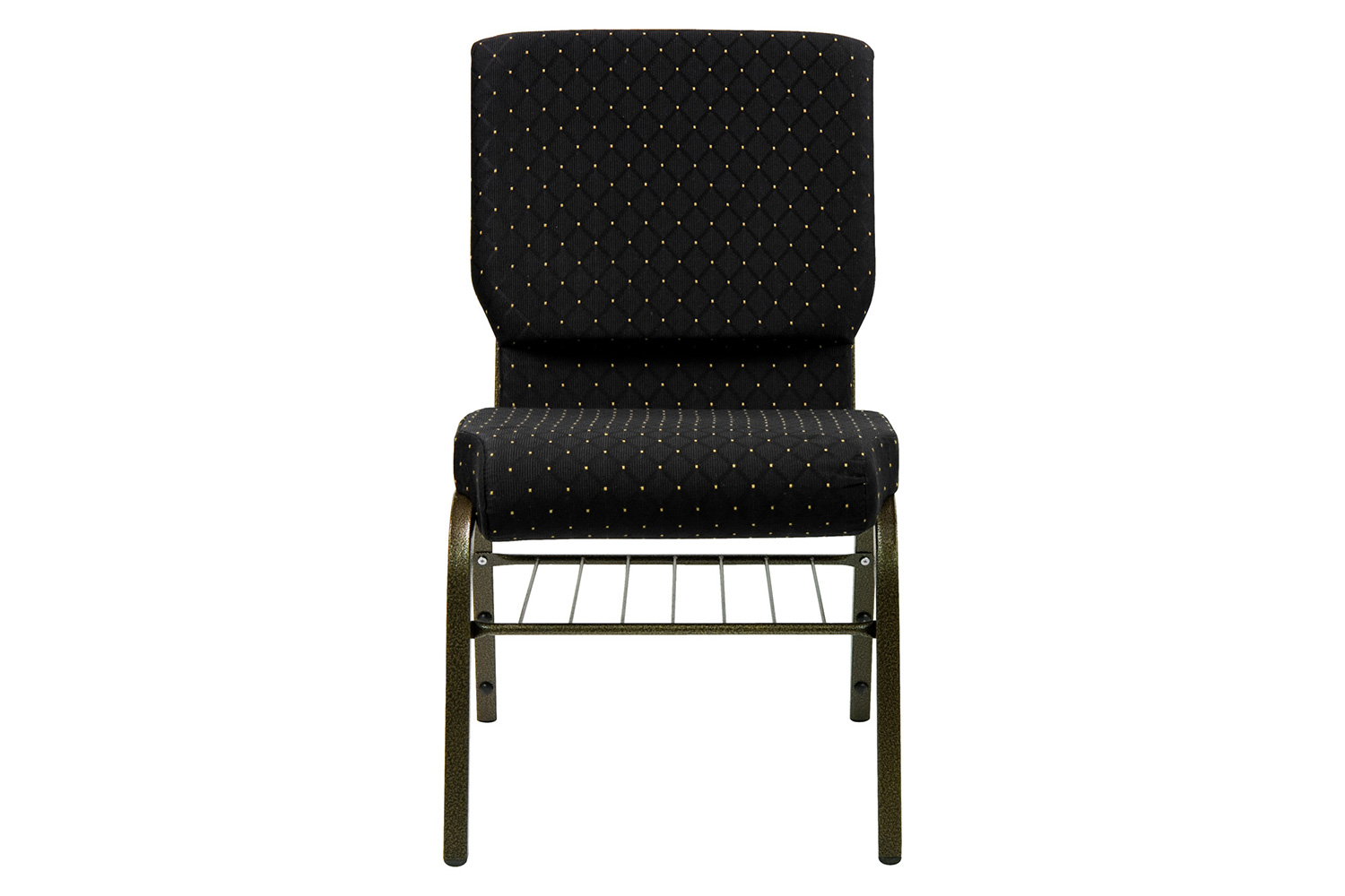 BLNK HERCULES Series Fabric Church Chair with Book Rack and Gold Vein Frame - Black Dot Patterned