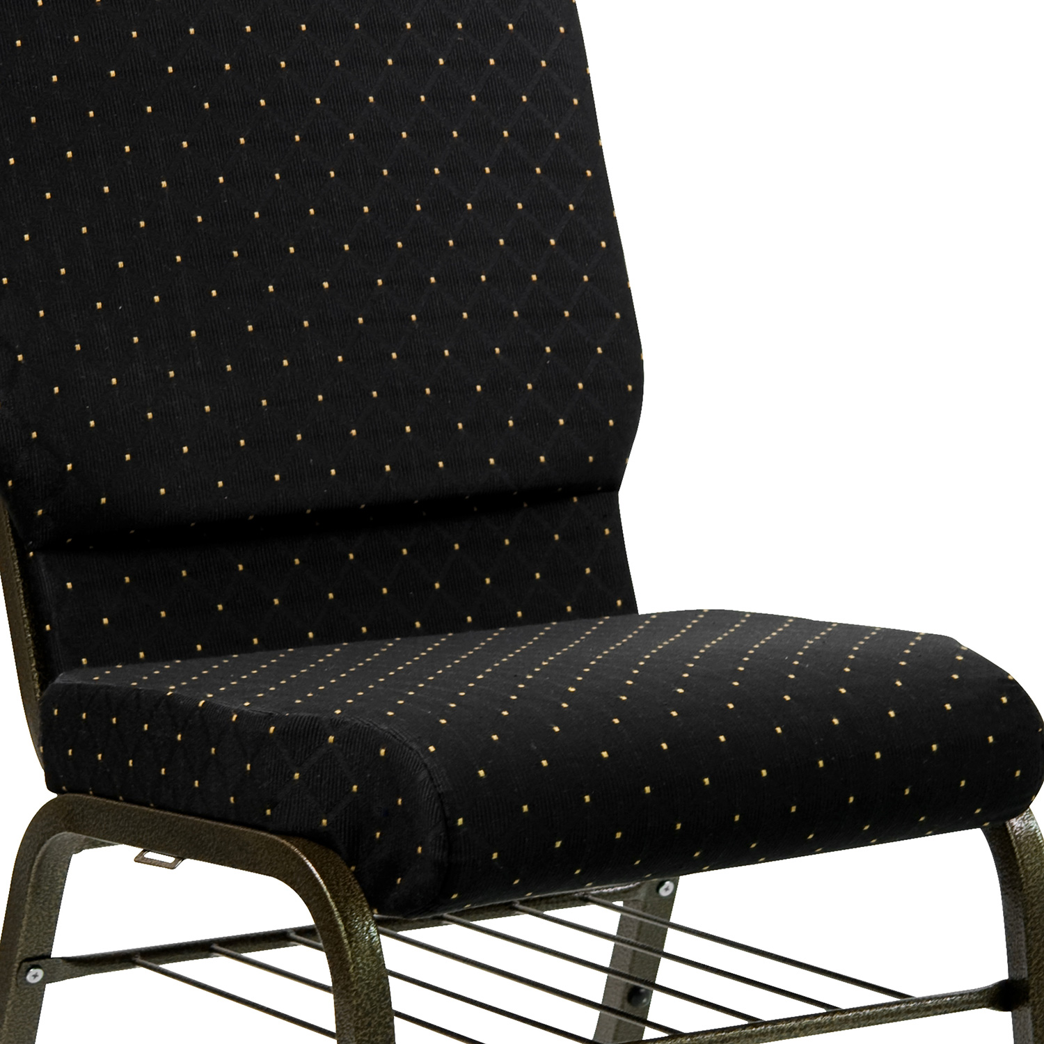 BLNK HERCULES Series Fabric Church Chair with Book Rack and Gold Vein Frame - Black Dot Patterned
