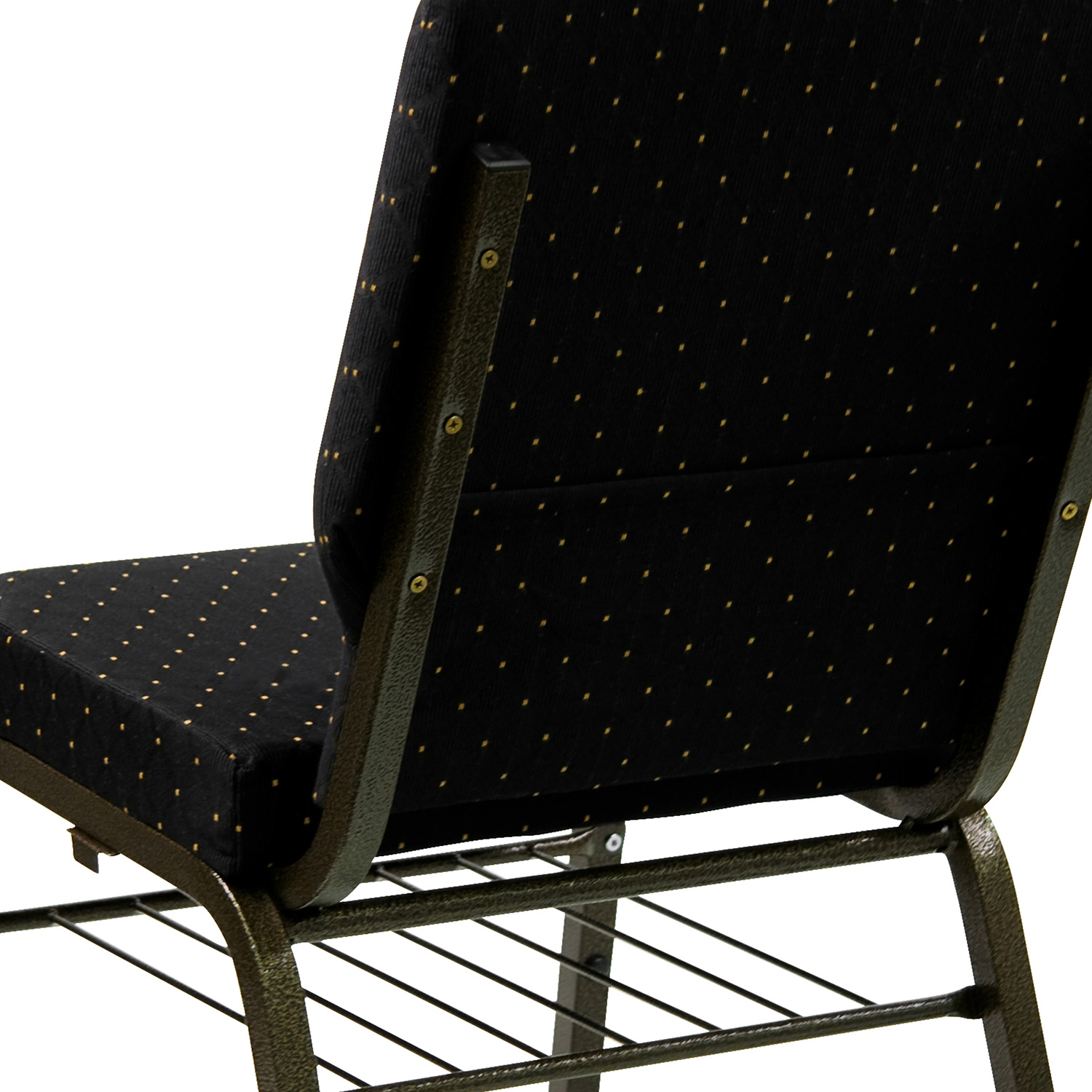 BLNK HERCULES Series Fabric Church Chair with Book Rack and Gold Vein Frame - Black Dot Patterned