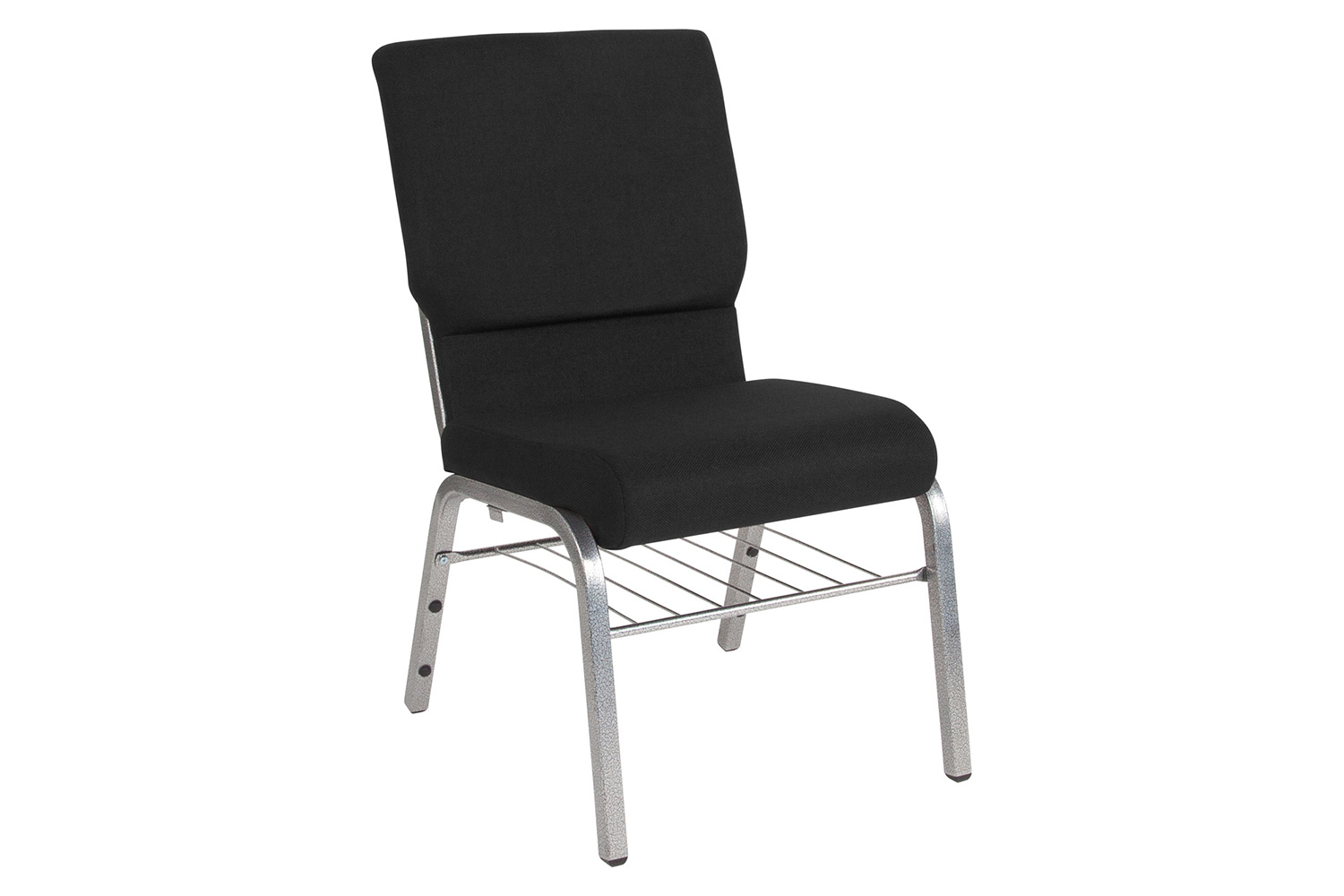 BLNK HERCULES Series Fabric Church Chair with Book Rack and Silver Vein Frame - Black