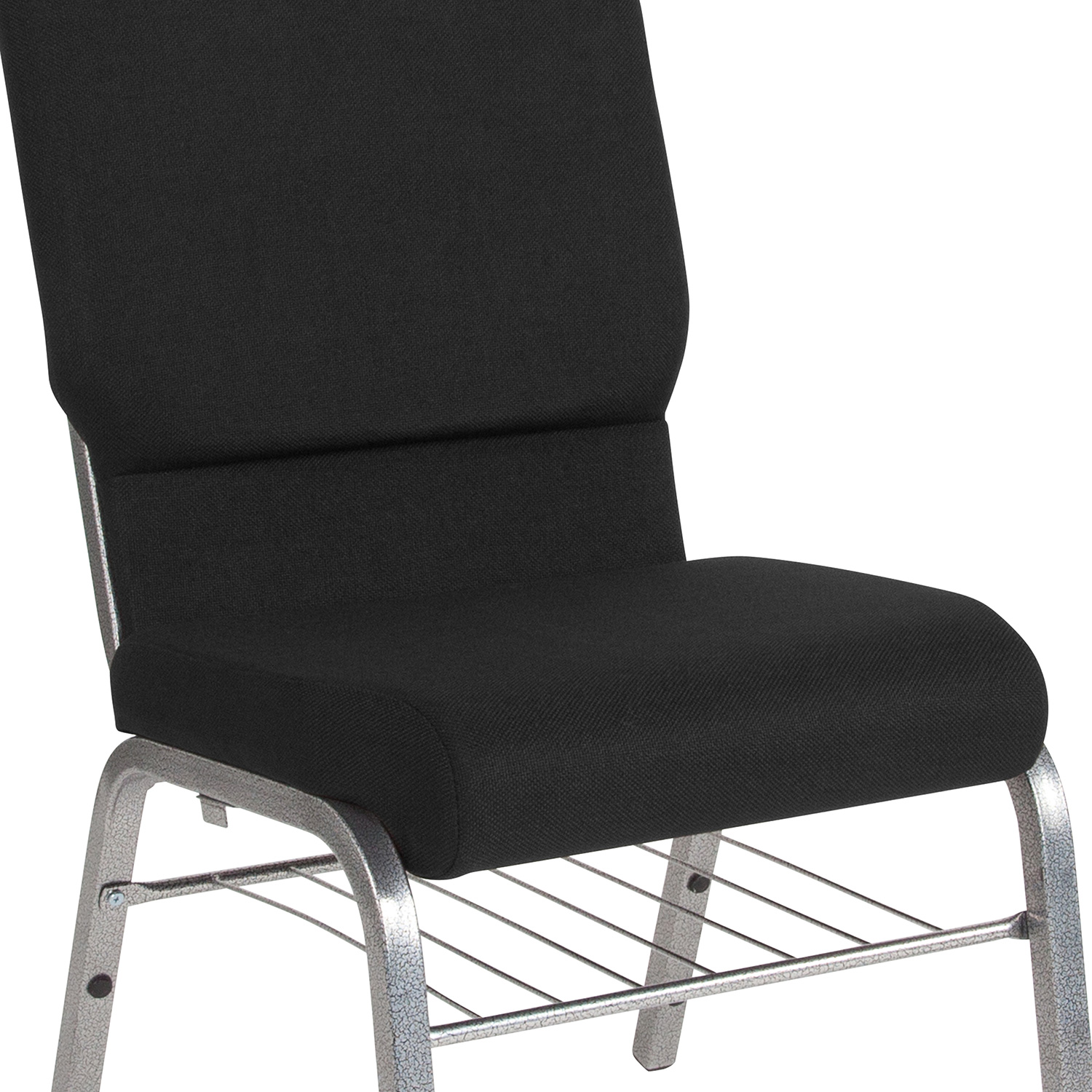 BLNK HERCULES Series Fabric Church Chair with Book Rack and Silver Vein Frame - Black