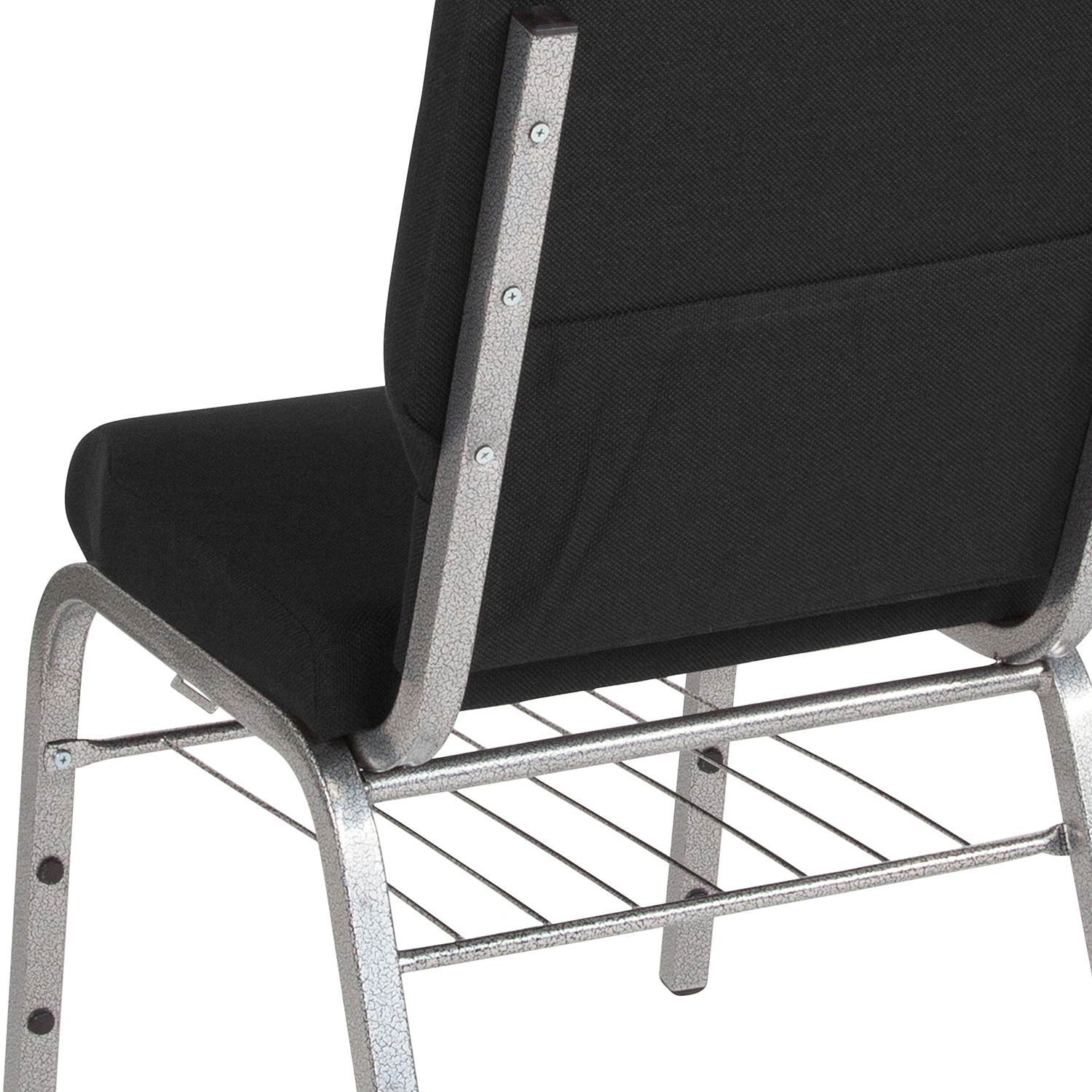 BLNK HERCULES Series Fabric Church Chair with Book Rack and Silver Vein Frame - Black