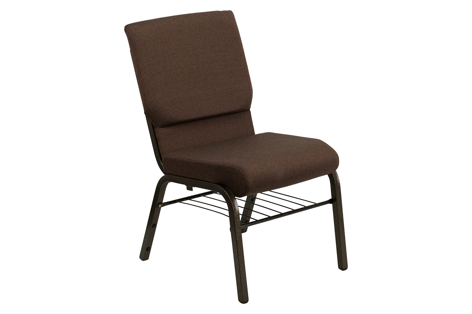 BLNK HERCULES Series Fabric Church Chair with Book Rack and Gold Vein Frame - Brown