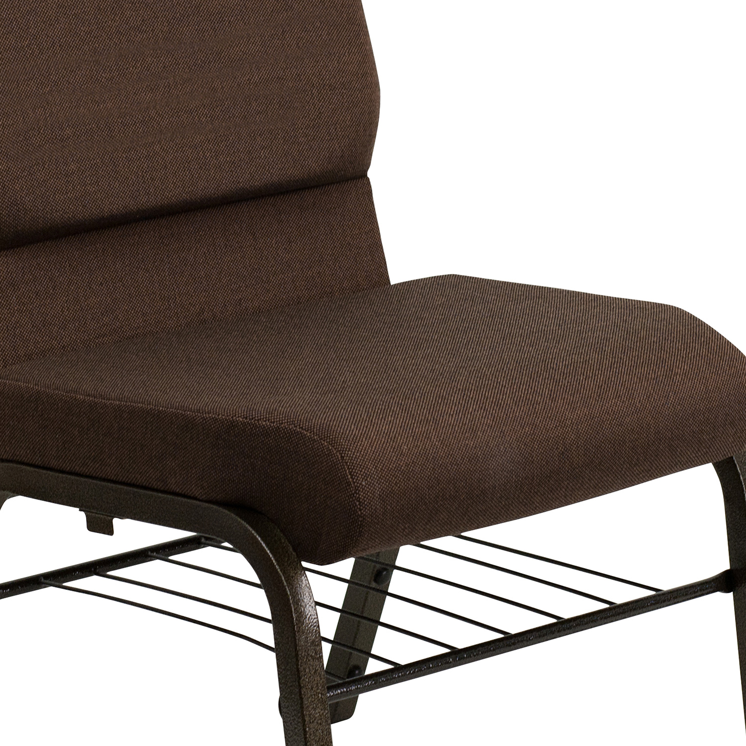 BLNK HERCULES Series Fabric Church Chair with Book Rack and Gold Vein Frame - Brown