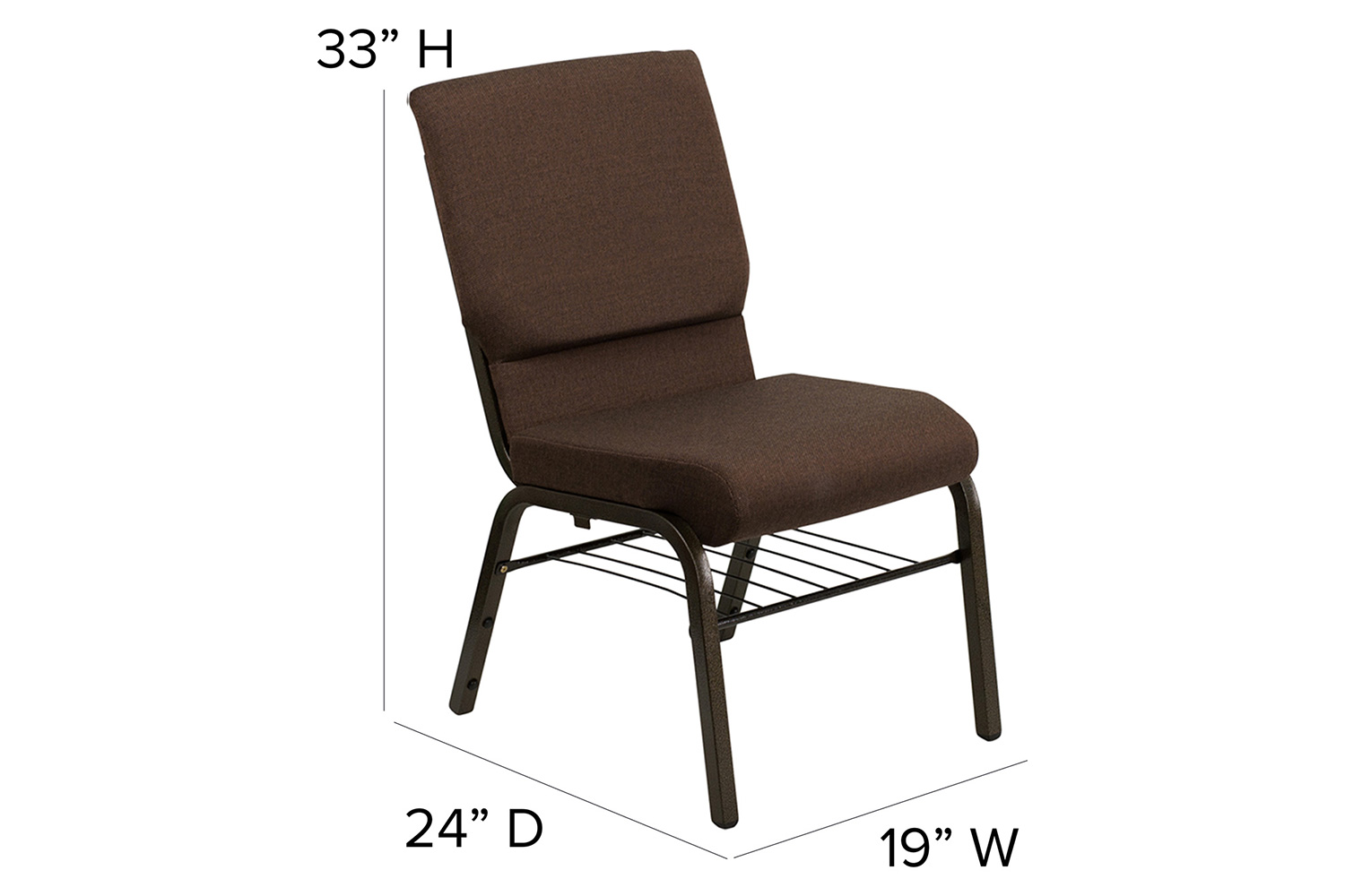 BLNK HERCULES Series Fabric Church Chair with Book Rack and Gold Vein Frame - Brown