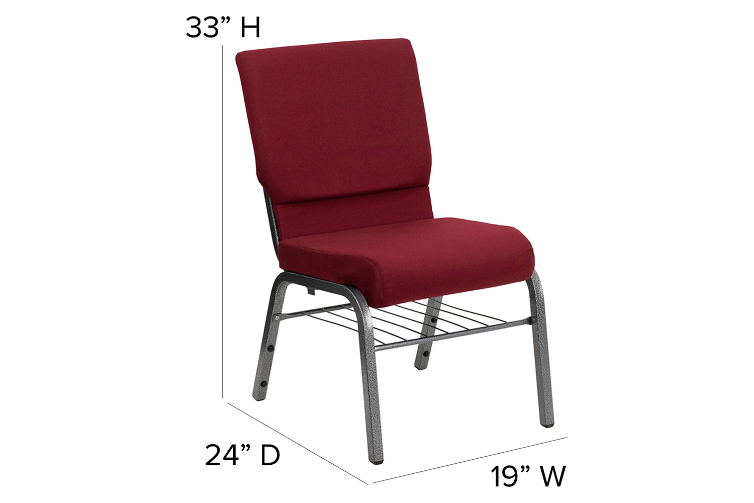 BLNK HERCULES Series Fabric Church Chair with Book Rack and Silver Vein Frame - Burgundy