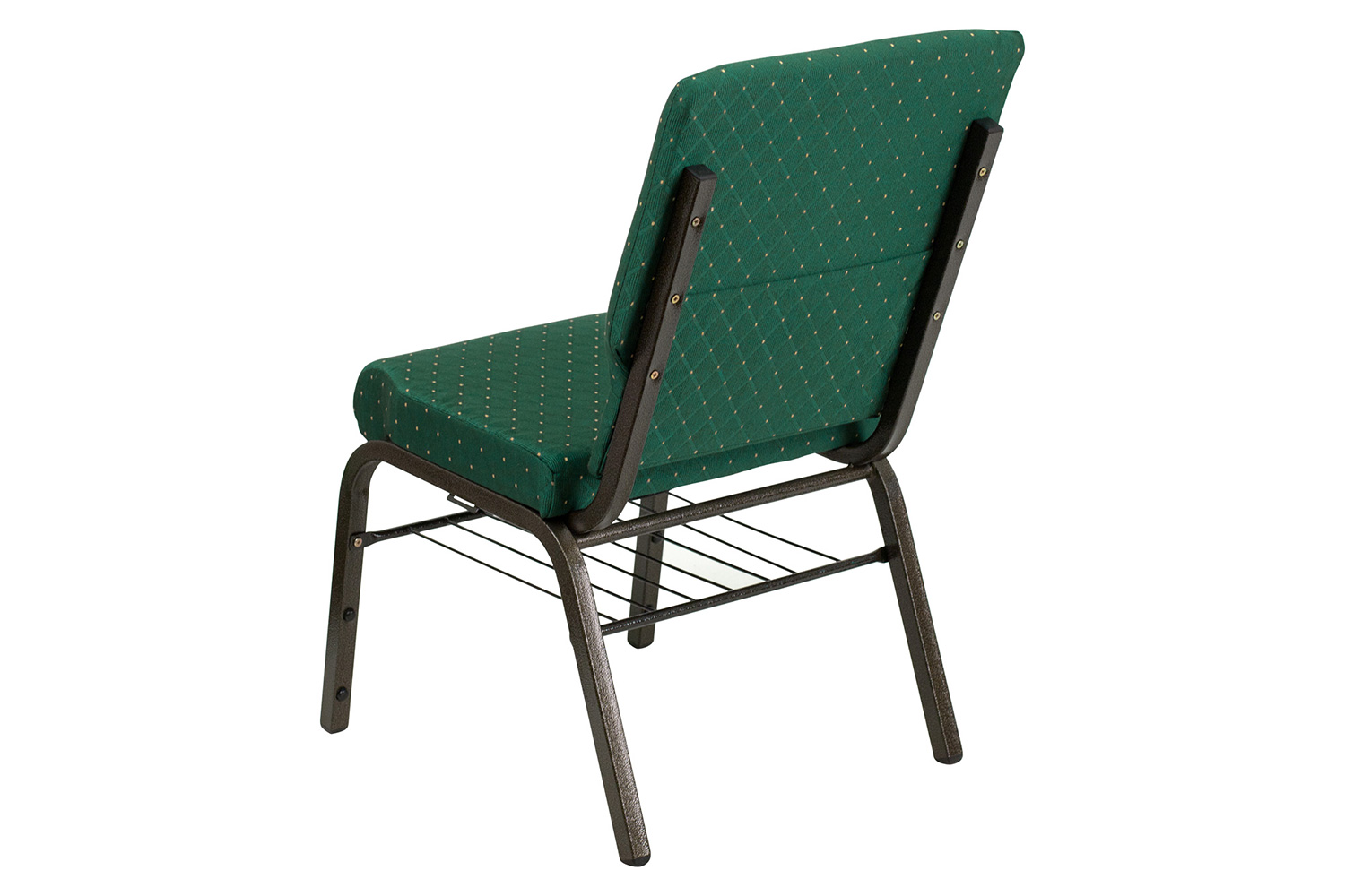 BLNK HERCULES Series Fabric Church Chair with Book Rack and Gold Vein Frame - Green Patterned