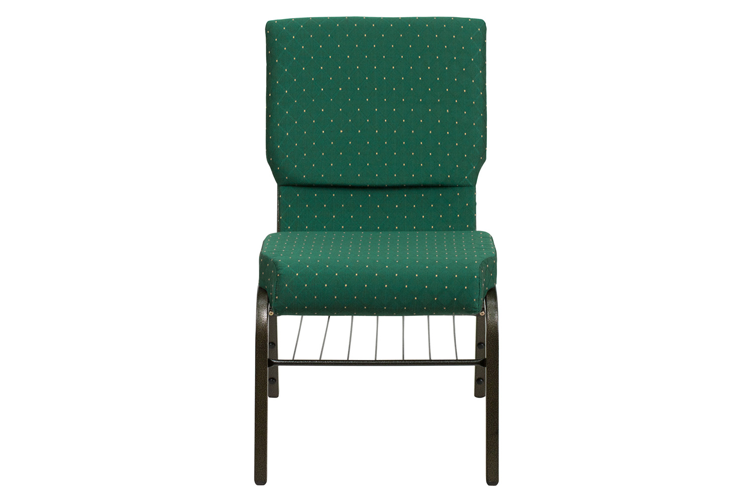 BLNK HERCULES Series Fabric Church Chair with Book Rack and Gold Vein Frame - Green Patterned