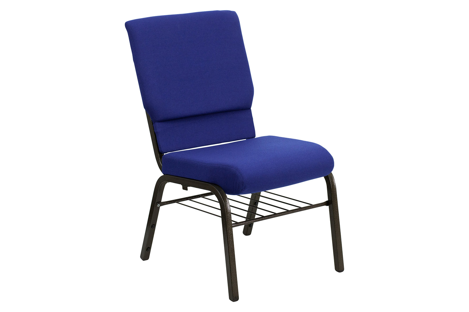 BLNK HERCULES Series Fabric Church Chair with Book Rack and Gold Vein Frame - Navy Blue