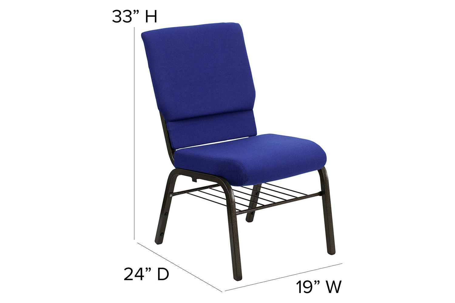 BLNK HERCULES Series Fabric Church Chair with Book Rack and Gold Vein Frame - Navy Blue