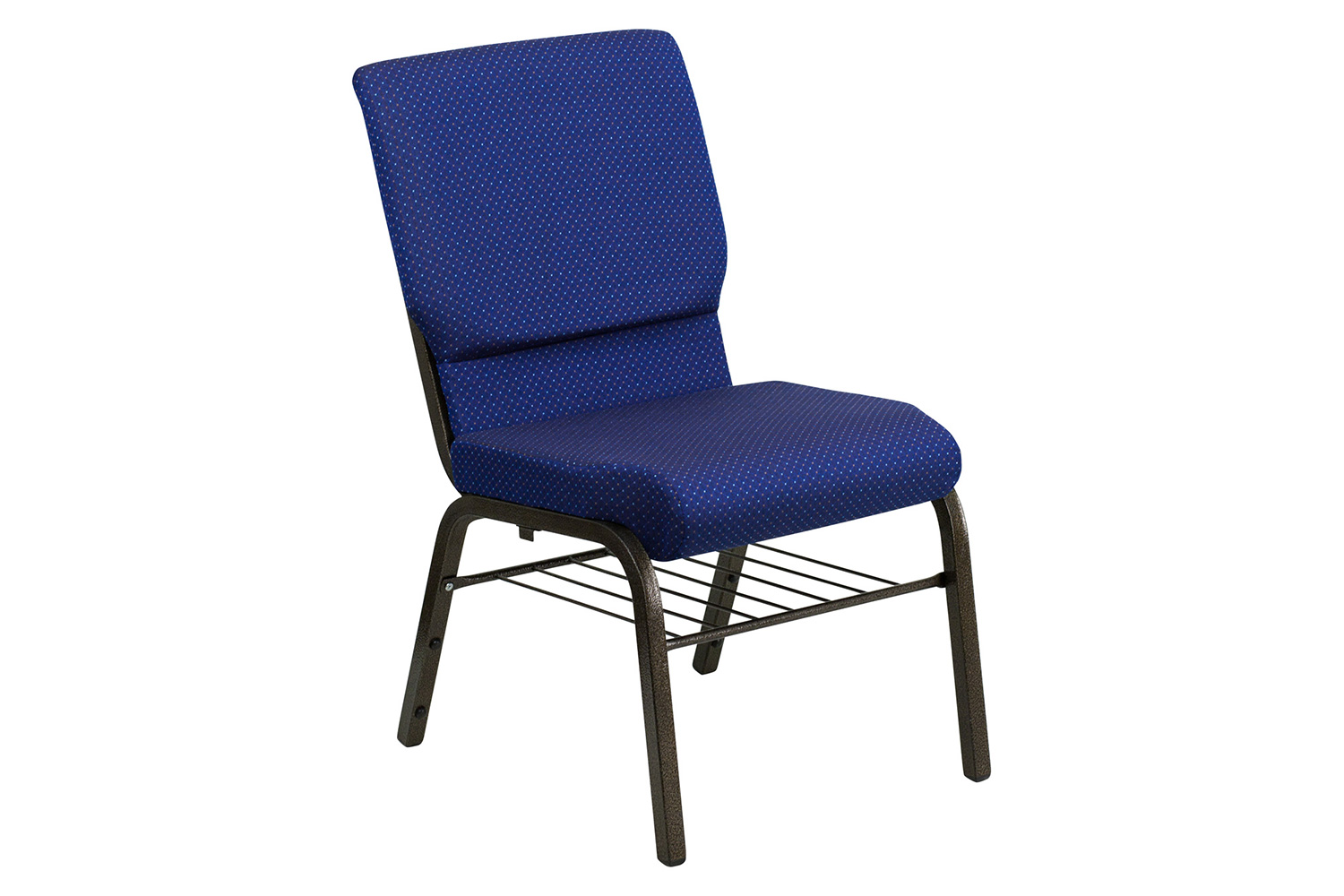 BLNK HERCULES Series Fabric Church Chair with Book Rack and Gold Vein Frame - Navy Blue Patterned