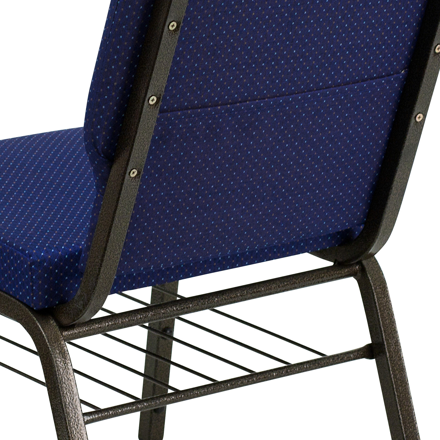 BLNK HERCULES Series Fabric Church Chair with Book Rack and Gold Vein Frame - Navy Blue Patterned
