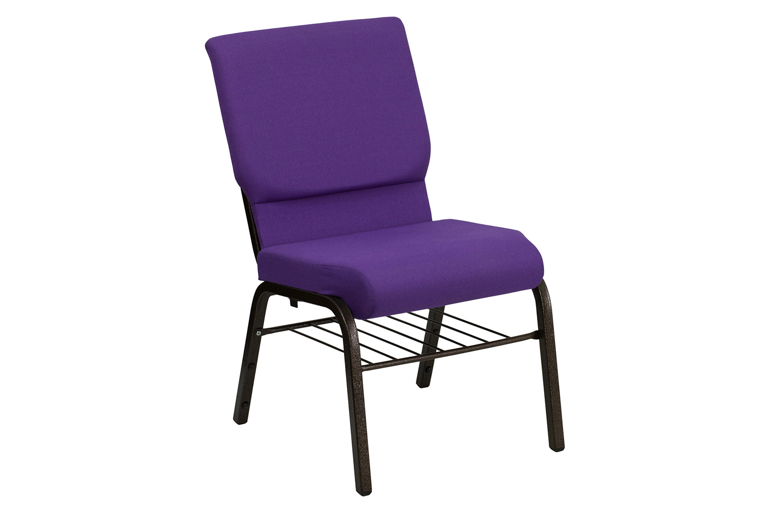 BLNK HERCULES Series Fabric Church Chair with Book Rack and Gold Vein Frame - Purple
