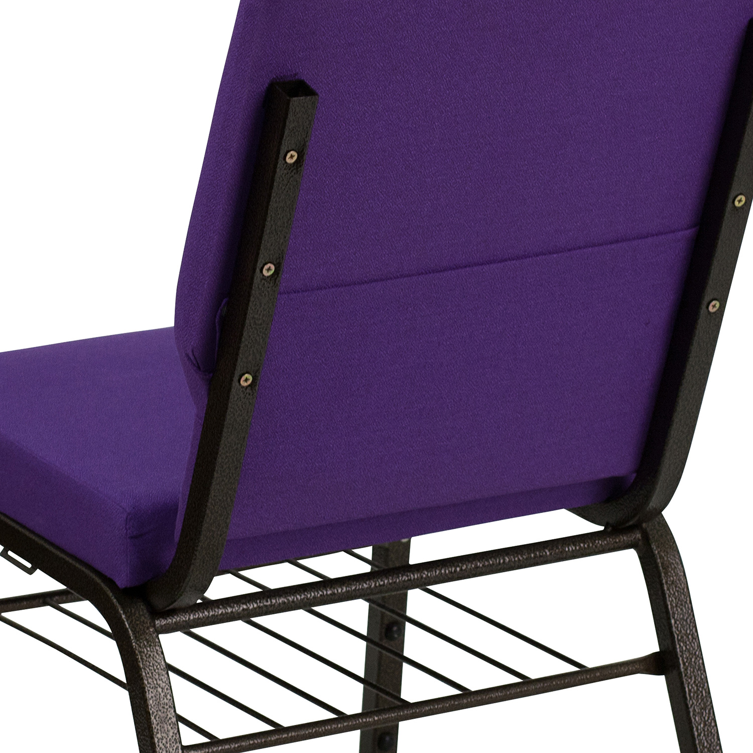 BLNK HERCULES Series Fabric Church Chair with Book Rack and Gold Vein Frame - Purple