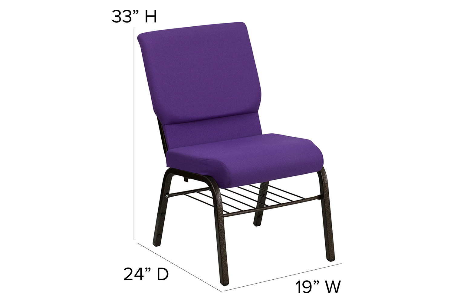 BLNK HERCULES Series Fabric Church Chair with Book Rack and Gold Vein Frame - Purple