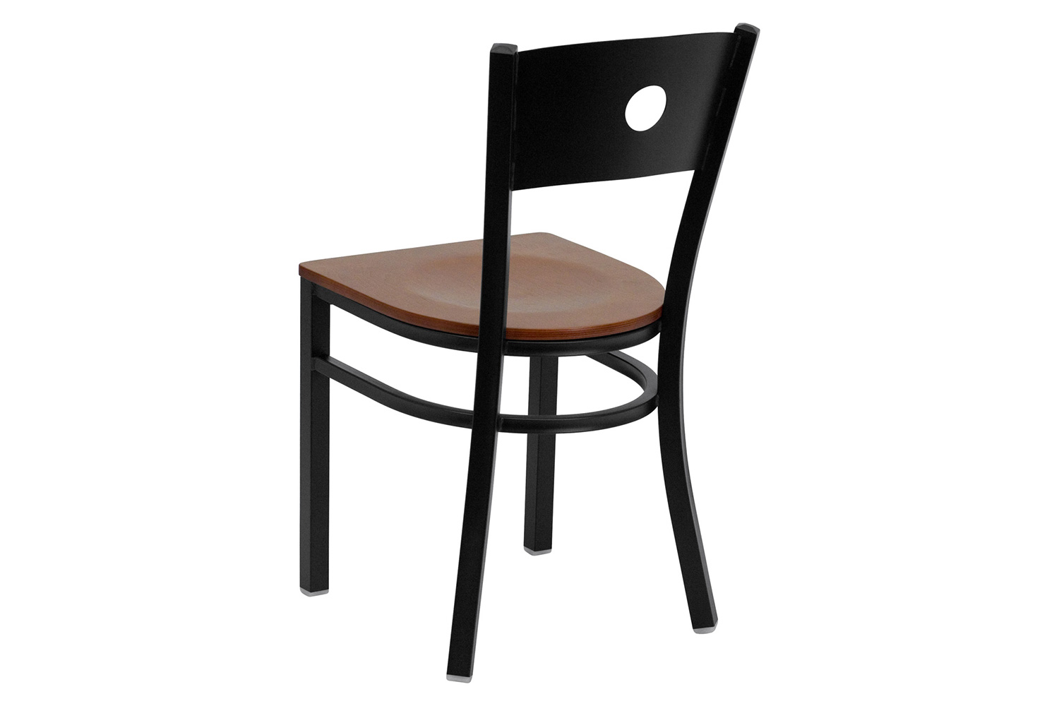 BLNK HERCULES Series Black Metal Circle Back Restaurant Chair with Wood Seat - Cherry