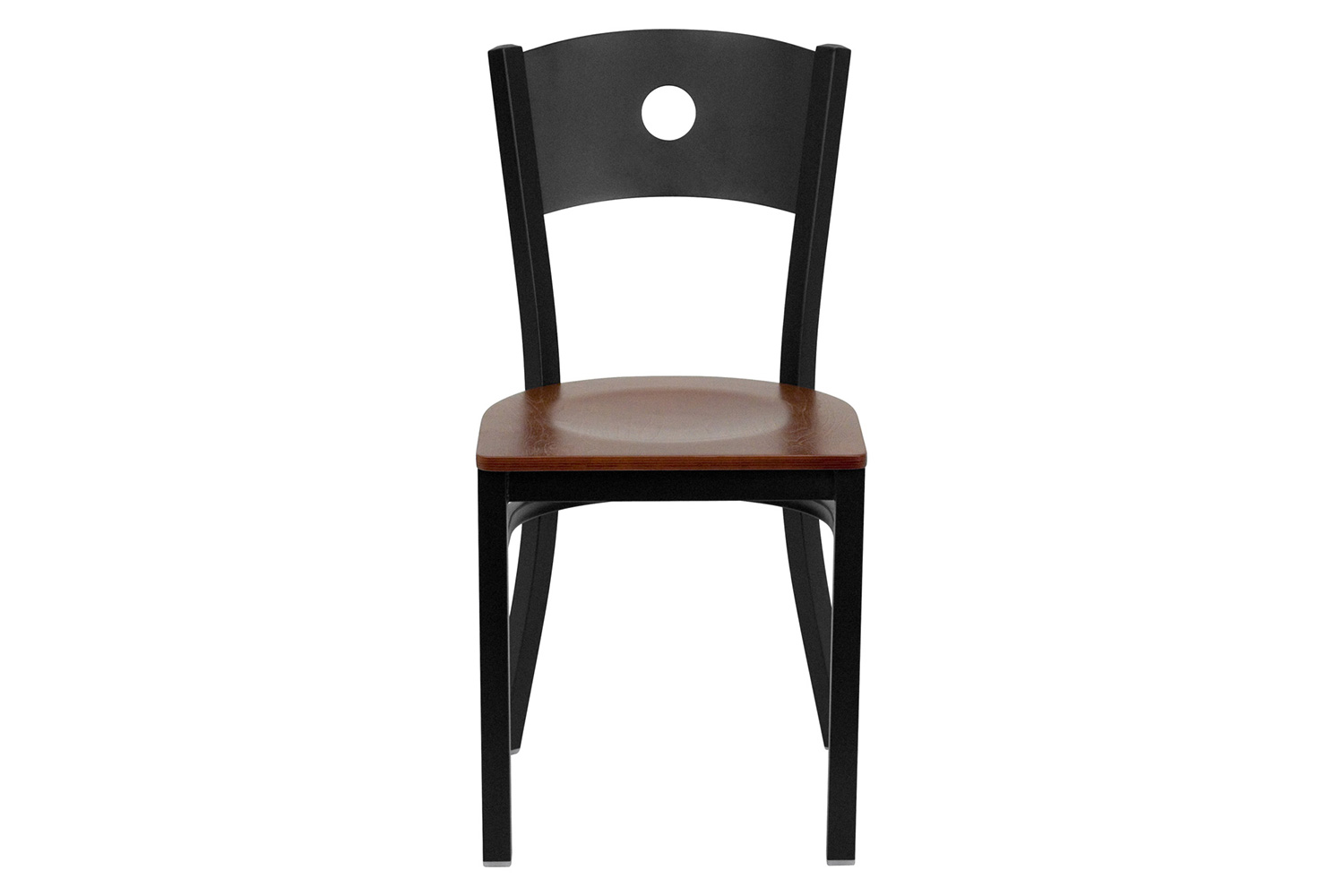 BLNK HERCULES Series Black Metal Circle Back Restaurant Chair with Wood Seat - Cherry