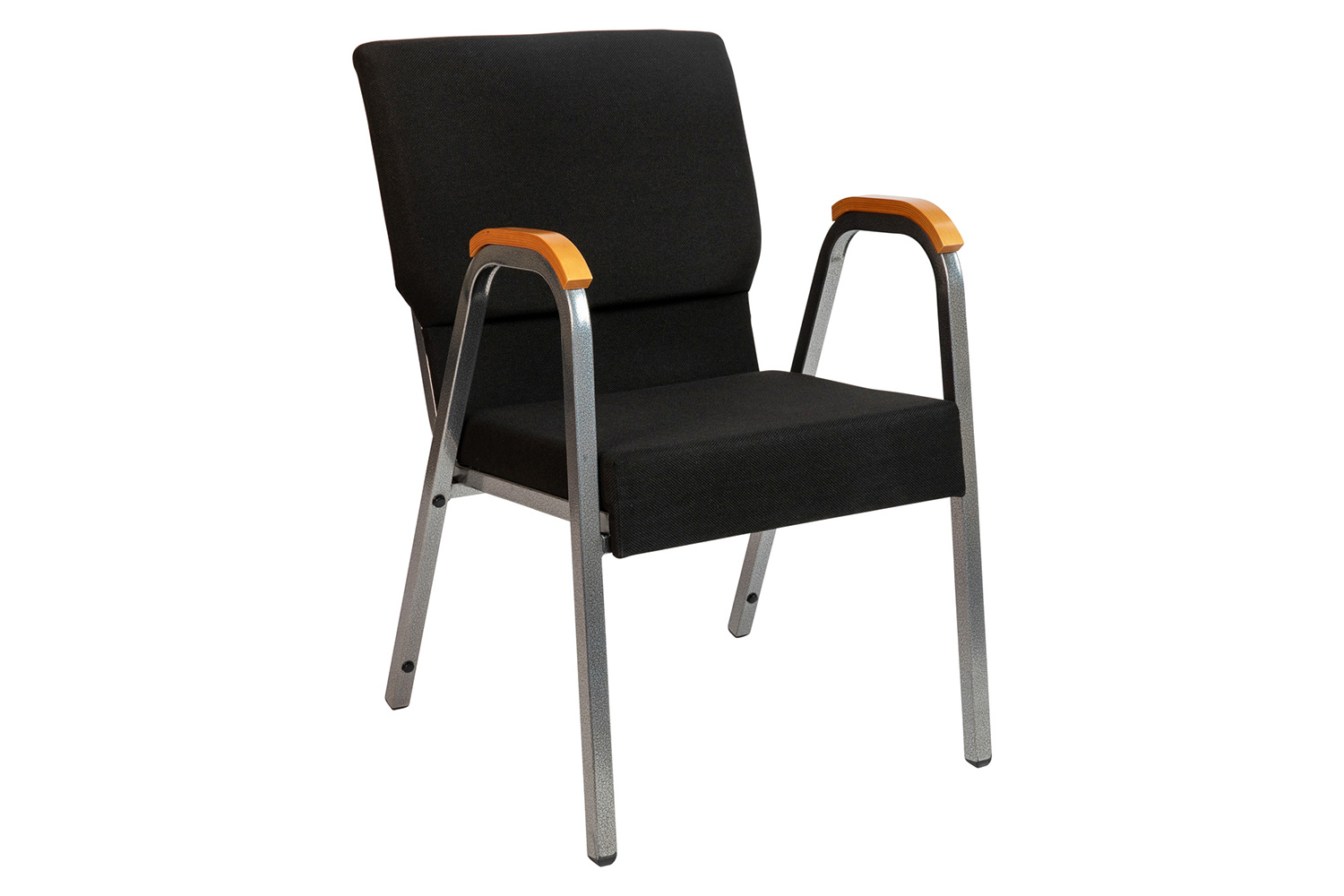 BLNK HERCULES Series Fabric Stacking Wood Accent Arm Church Chair with Silver Vein Frame - Black