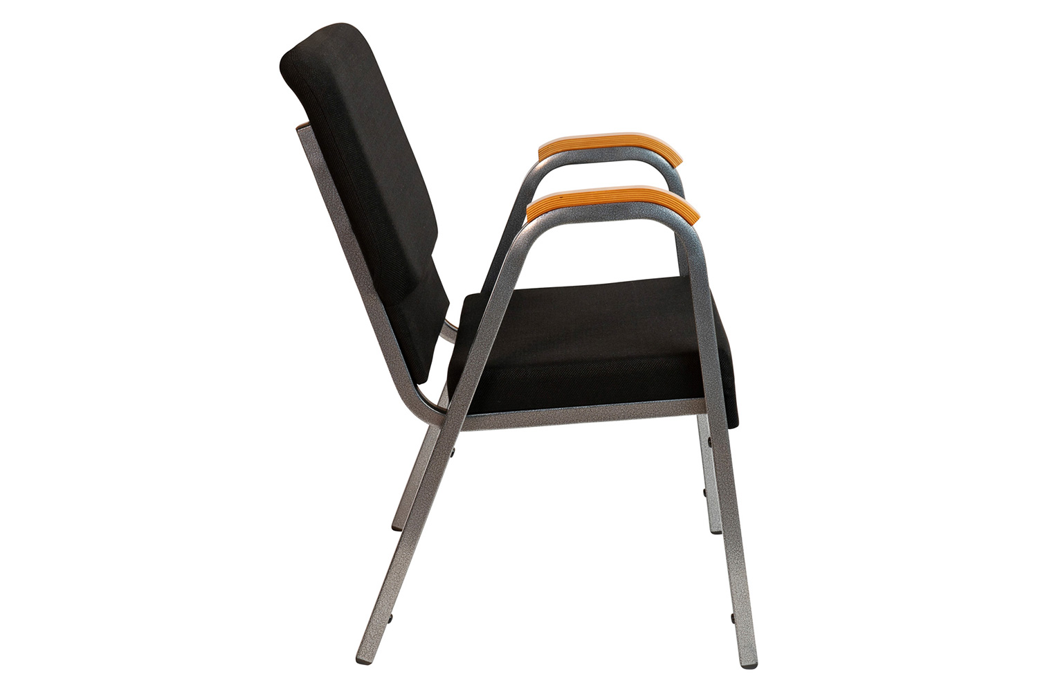 BLNK HERCULES Series Fabric Stacking Wood Accent Arm Church Chair with Silver Vein Frame - Black