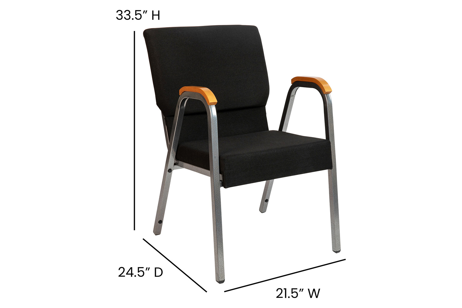 BLNK HERCULES Series Fabric Stacking Wood Accent Arm Church Chair with Silver Vein Frame - Black