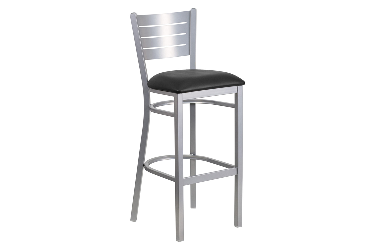 BLNK - HERCULES Series Silver Metal Slat Back Restaurant Bar Stool with Vinyl Seat