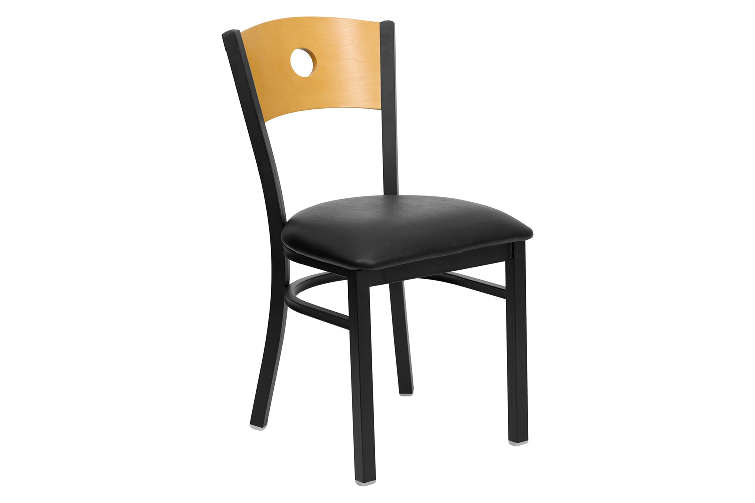 BLNK - HERCULES Series Black Metal Circle Back Restaurant Chair with Natural Wood Back and Vinyl Seat