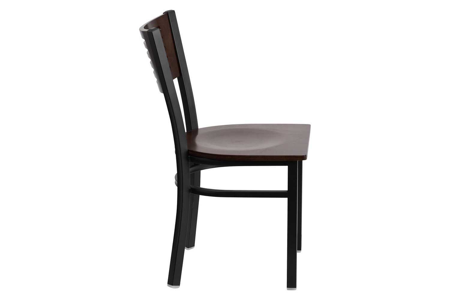 BLNK HERCULES Series Black Metal Slat Back Restaurant Chair with Wood Back and Seat - Walnut