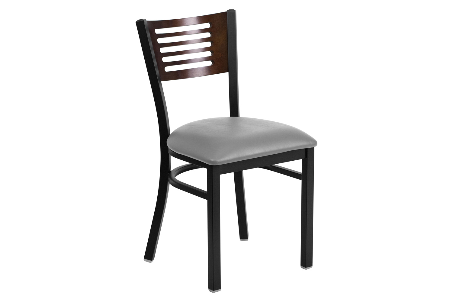 BLNK - HERCULES Series Black Metal Slat Back Restaurant Chair with Wood Back and Custom Upholstered Seat