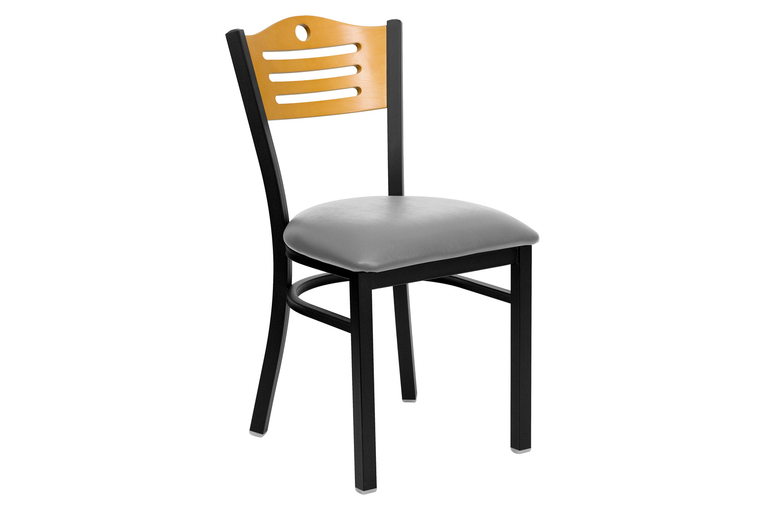BLNK - HERCULES Series Black Metal Slat Back Restaurant Chair with Wood Back and Custom Upholstered Seat
