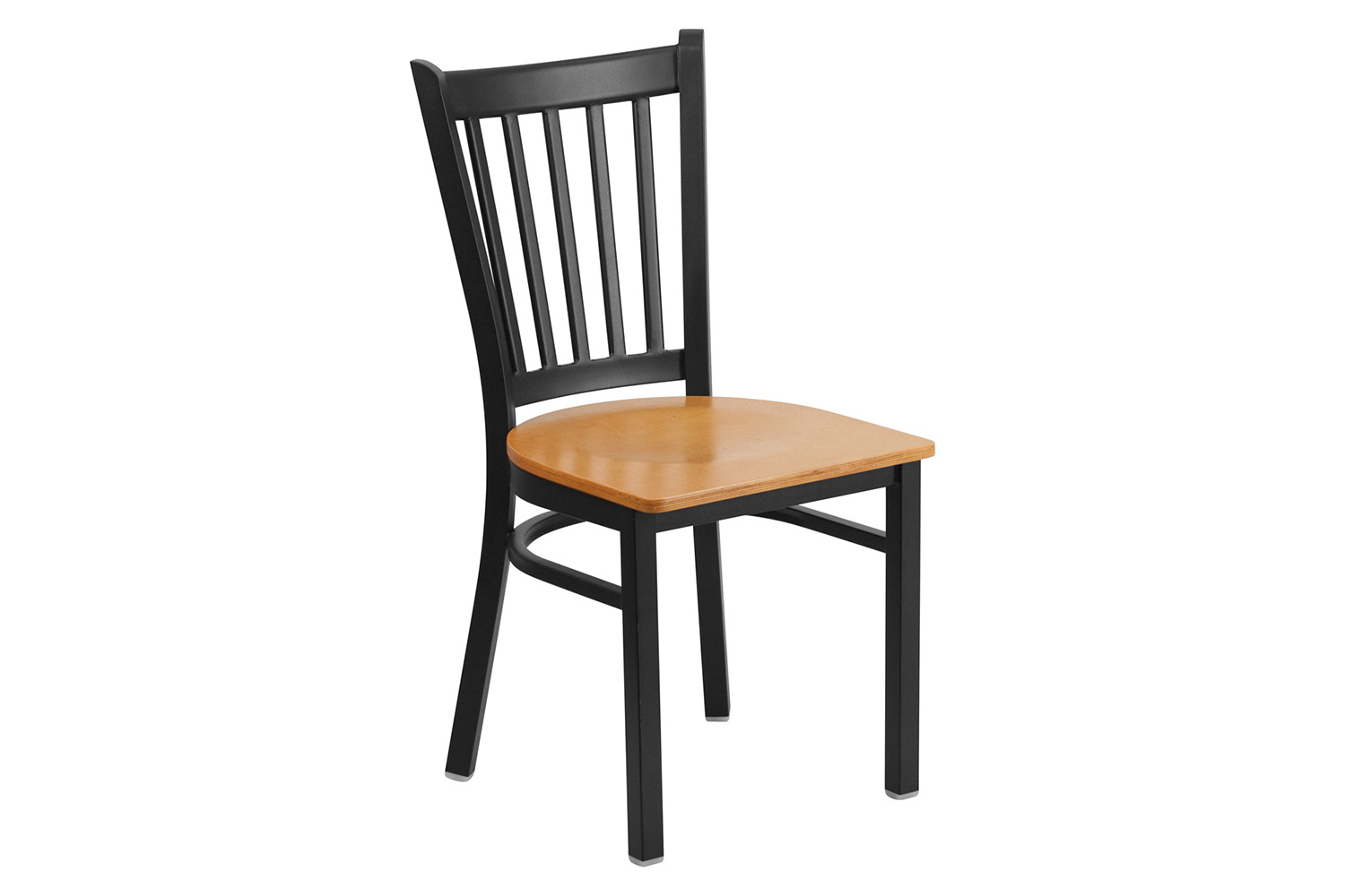 BLNK HERCULES Series Black Metal Vertical Back Restaurant Chair with Wood Seat - Natural